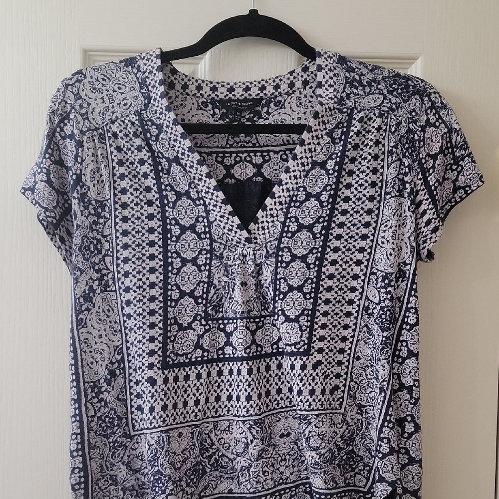 Lucky Brand Navy and White Blouse